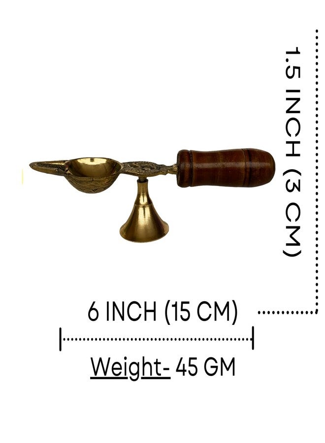Salvus APP SOLUTIONS Sacred Brass Diya/Deepak vilakku with Wooden Handle: Enhance Your Pooja Rituals with Grace and Tradition (6 x 1.5 inch) - Image 2